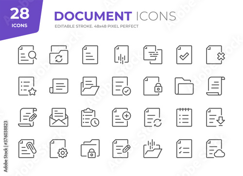 Document Line Icons. Editable Stroke. Pixel Perfect.