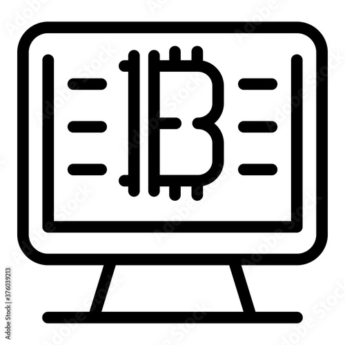 Monitor bitcoin icon. Outline monitor bitcoin vector icon for web design isolated on white background