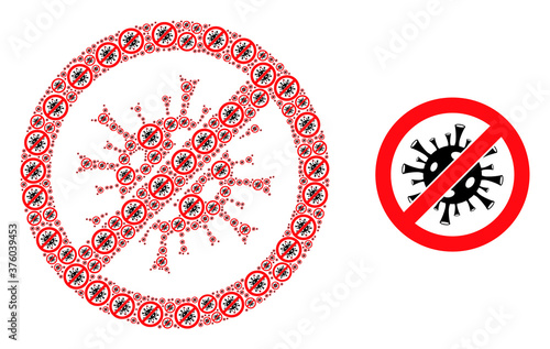 Fractal mosaic stop flu virus and basic icon. Vector mosaic is created of scattered stop flu virus elements. Flat vector design on a white background. photo