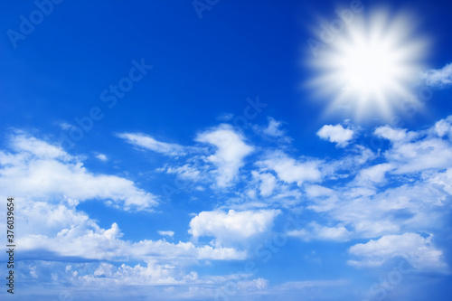 A blue sky white clouds on nature summer weather background