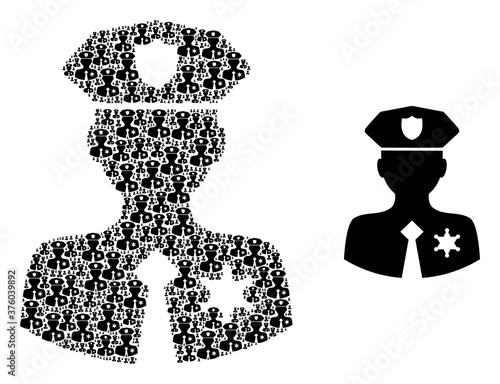 Recursive composition police patrolman and source icon. Vector collage is organized with recursive police patrolman elements. Flat vector design on a white background.