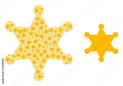 Recursive mosaic sheriff star and source icon. Vector mosaic is organized of random sheriff star icons. Flat vector design on a white background.