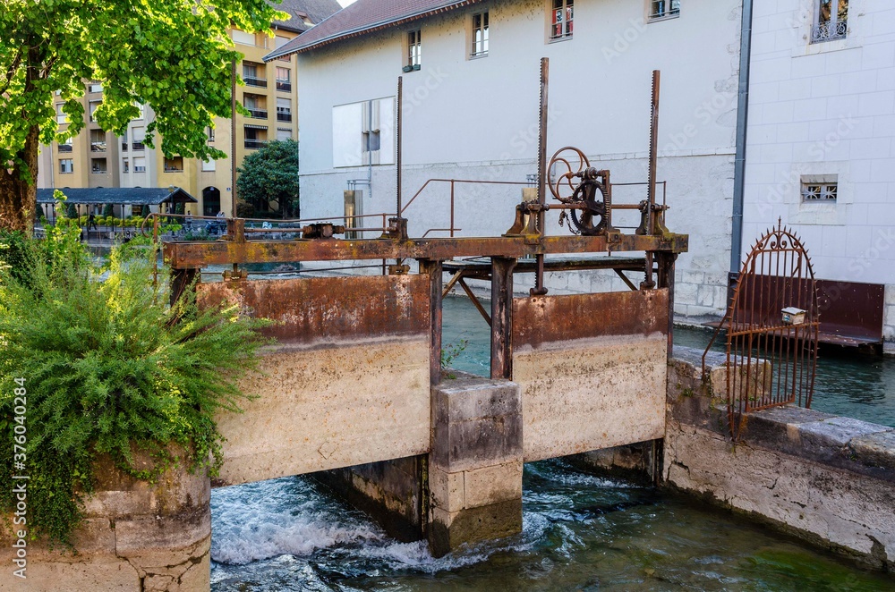 Ancient sluices in the town of Annecy. France