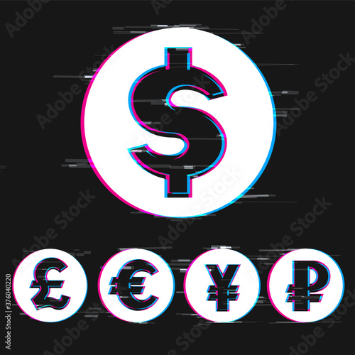 glitch money coins sign symbol set