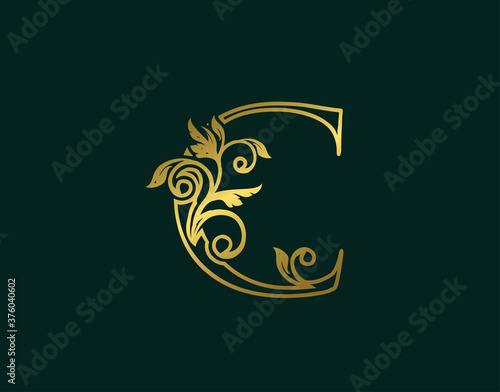 Gold C Luxury Logo Icon, Classy Letter Logo Design. Luxury Silver calligraphic alphabet arts logo.