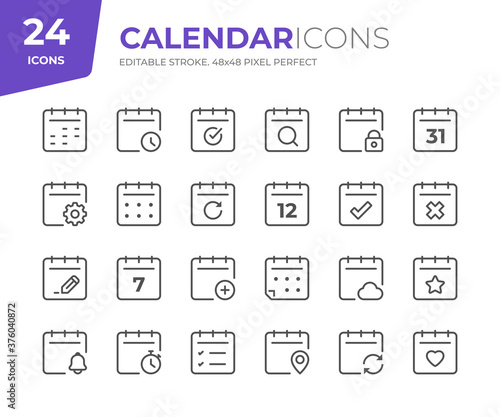 Date and Calendar Line Icons. Editable Stroke. Pixel Perfect.