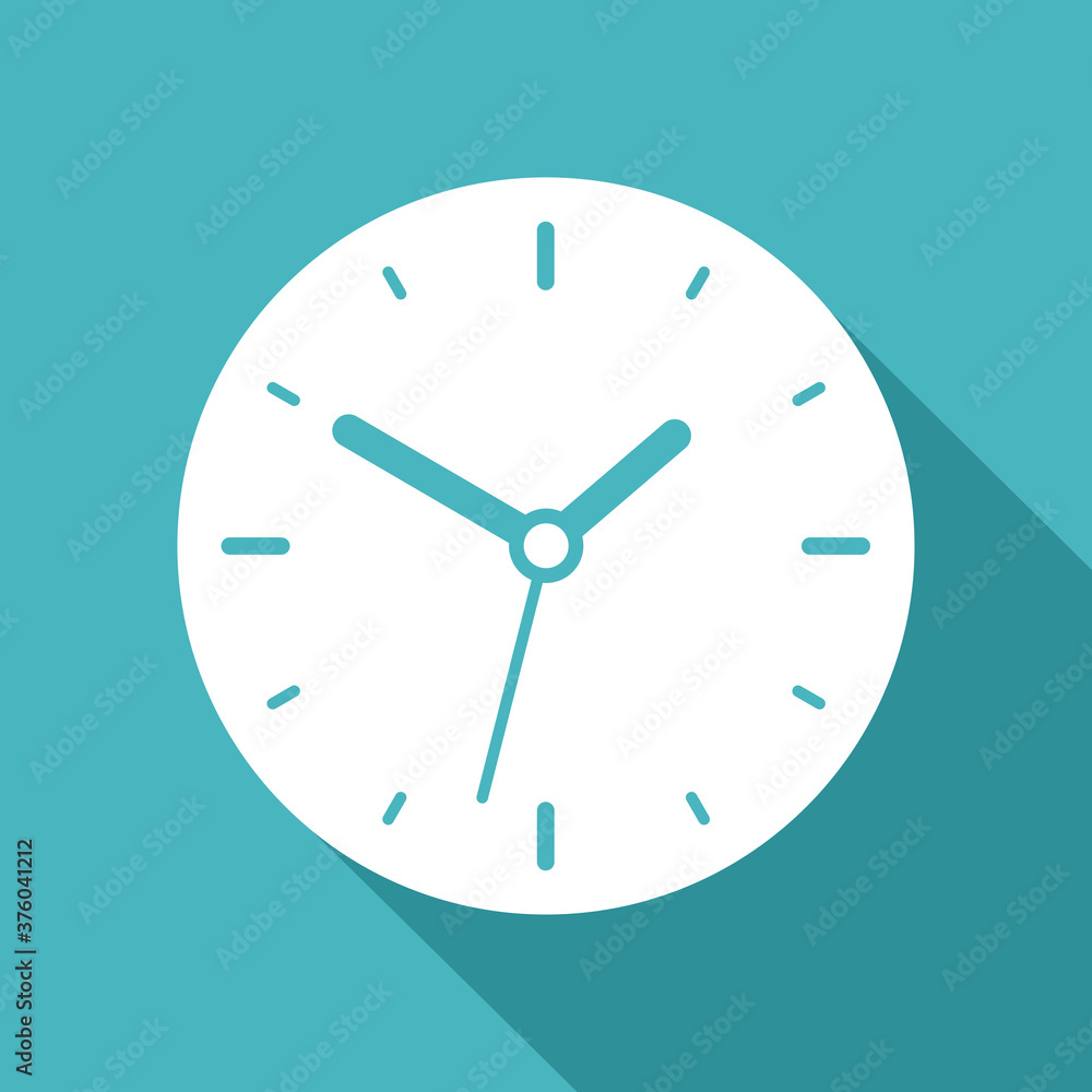 Clock icon in flat style, round white timer on color background. Business watch. Vector design element for you project Clock icon in flat style, round white timer on color background. Business watch. Vector design element for you project