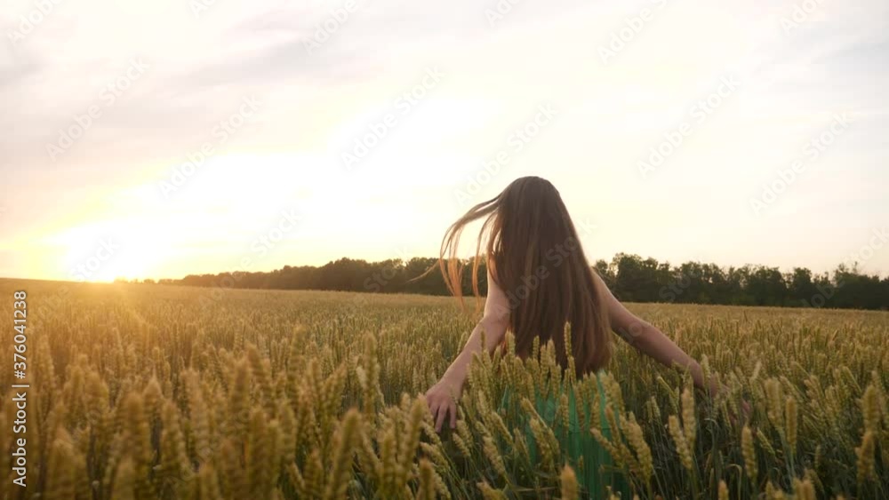 free girl run across the wheat field in the park fun. agriculture kid children dream concept. girl farmer hands to sides runs across the wheat field. happy free girl run in park agricultural land free girl run across the wheat field in the park fun. agriculture kid children dream concept. girl farmer hands to sides runs across the wheat field. happy free girl run in park agricultural land