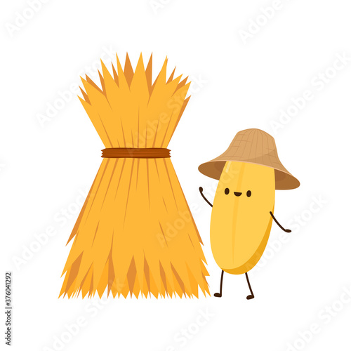 Rice character design. rice vector on white background. rice seed. Wheat straw.