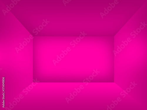 A pink magenta symmetrical empty cube shaped studio room for product presentation or backdrop