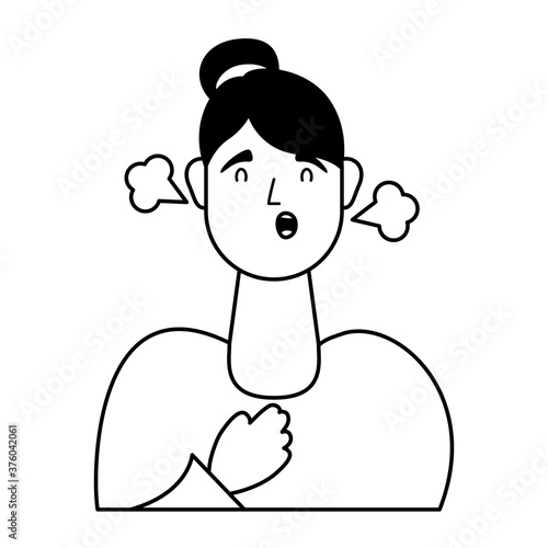 young woman sick with fever avatar character