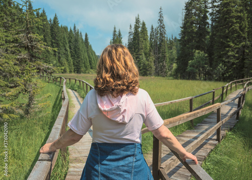 Girl in decision for the right and a wrong way photo