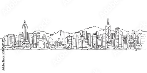 Hong Kong city skyline, illustration vector photo