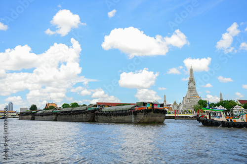 View Chao Phraya River and Cargo ship in the Chao Phraya River in Bangkok Yai ,Bangkok,Thailand.The beauty Landscape View of Chao Phraya River.