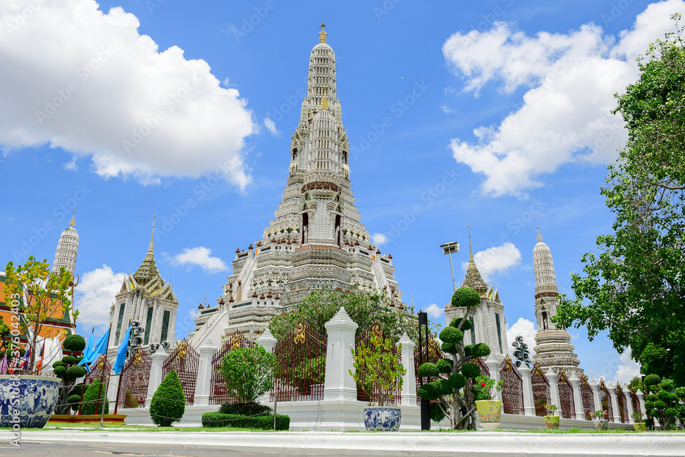 Wat Arun Ratchawararam,The beautiful of the pagoda and blue sky,The temple in the Grand Palace Area,Bangkok,Thailand.