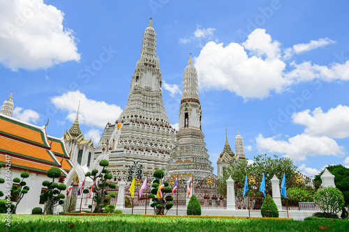 Wat Arun Ratchawararam,The beautiful of the pagoda and blue sky,The temple in the Grand Palace Area,Bangkok,Thailand.