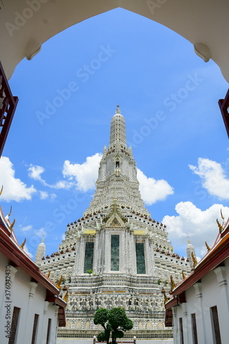 Wat Arun Ratchawararam,The beautiful of the pagoda and blue sky,The temple in the Grand Palace Area,Bangkok,Thailand.