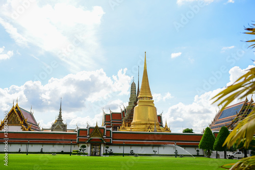 Wat Phrakeaw or Wat Phra Si Rattana Satsadaram,The beautiful of the pagoda and blue sky,The temple in the Grand Palace Area,Bangkok,Thailand.