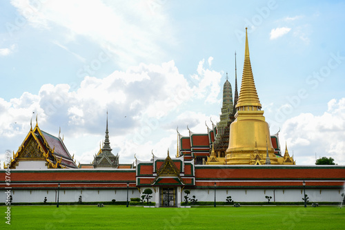 Wat Phrakeaw or Wat Phra Si Rattana Satsadaram,The beautiful of the pagoda and blue sky,The temple in the Grand Palace Area,Bangkok,Thailand.