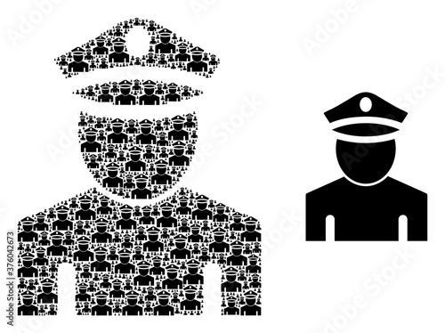 Recursion collage policeman and source icon. Vector collage is created of randomized policeman icons. Flat vector design on a white background.
