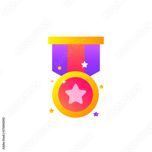 Award Gold medal with Star Circle Icon. Flat Design Vector Illustrationю.
