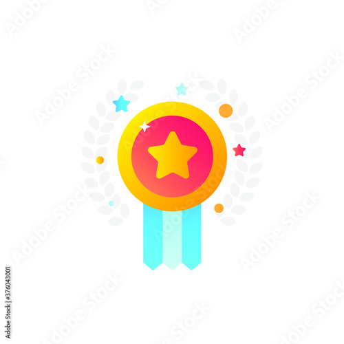 Award Gold medal with Star Circle Icon. Flat Design Vector Illustrationю.