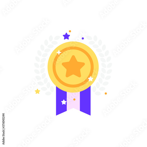 Award Gold medal with Star Circle Icon. Flat Design Vector Illustrationю.