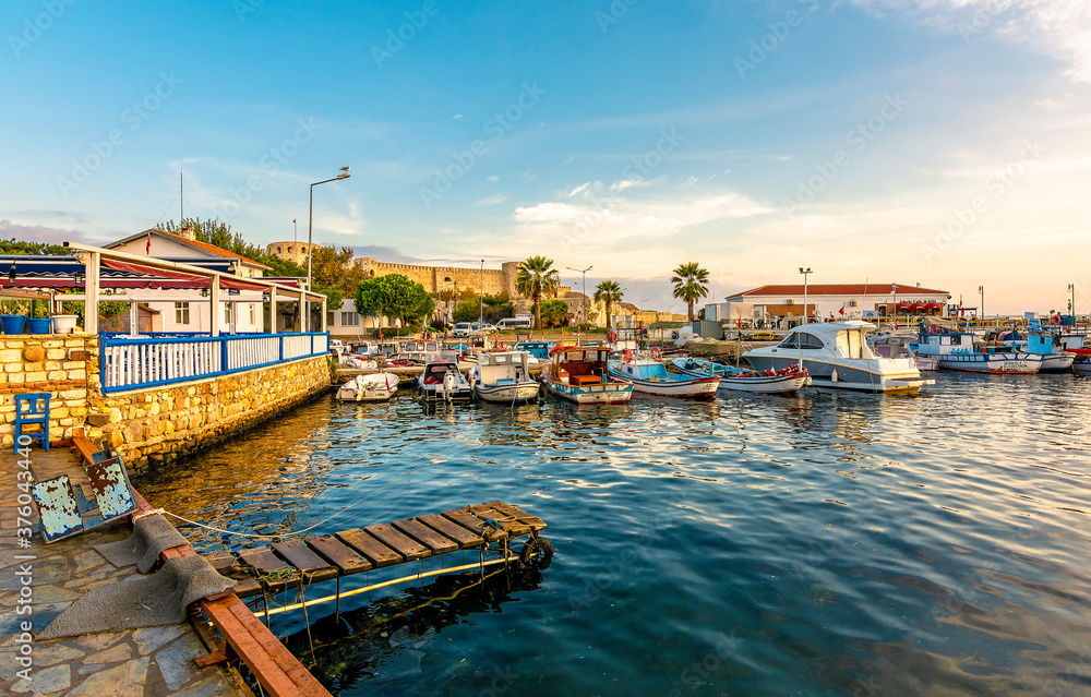 Fototapeta premium Bozcaada harbour view. Bozcaada is populer tourist island in Aegean Sea.