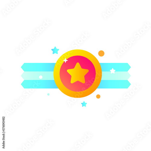 Award Gold medal with Star Circle Icon. Flat Design Vector Illustrationю.