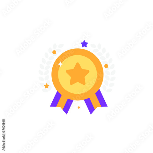 Award Gold medal with Star Circle Icon. Flat Design Vector Illustrationю.