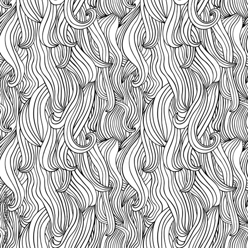 Seamless vector pattern in black and white with abstract geometric hair, waves