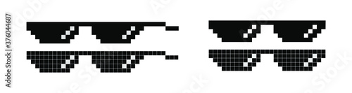 glasses pixel art style 8-bit, thug lifestyle, vector glasses meme for design photos and pictures, easy to edit