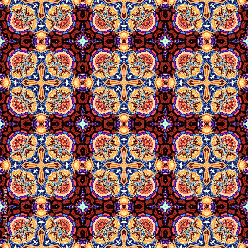 Abstract ornamental decorative pattern of squares. Mosaic art ornamental texture. Seamless square pattern.