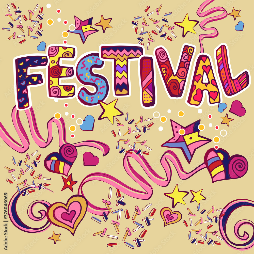 Festival hand drawn lettering composition