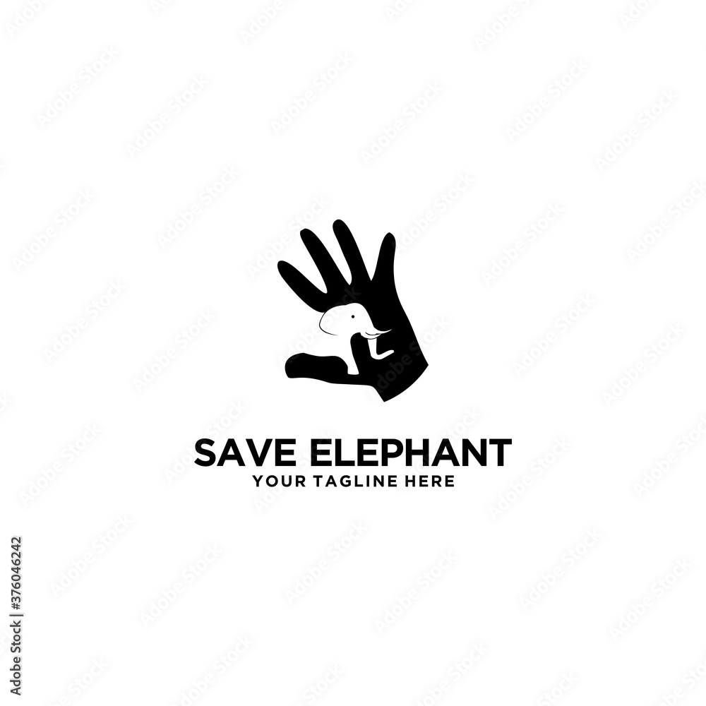 Save the elephants logo with hand silhouette design protection of wild vector image Save the elephants logo with hand silhouette design protection of wild vector image
