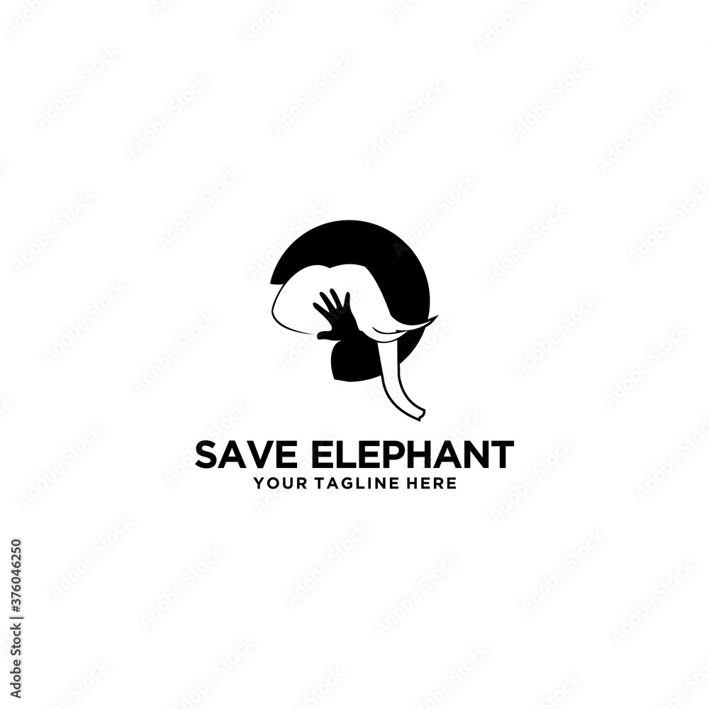 Save the elephants logo with hand silhouette design protection of wild vector image Save the elephants logo with hand silhouette design protection of wild vector image