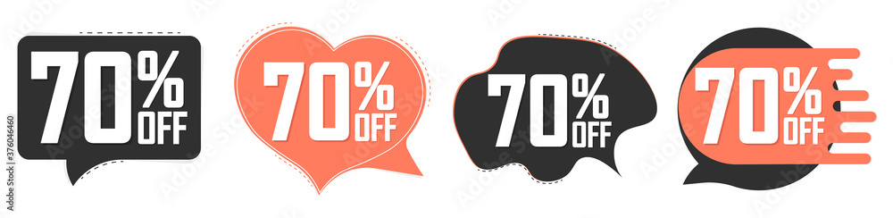 Set Sale 70% off speech bubble banners, discount tags design template, vector illustration Set Sale 70% off speech bubble banners, discount tags design template, vector illustration