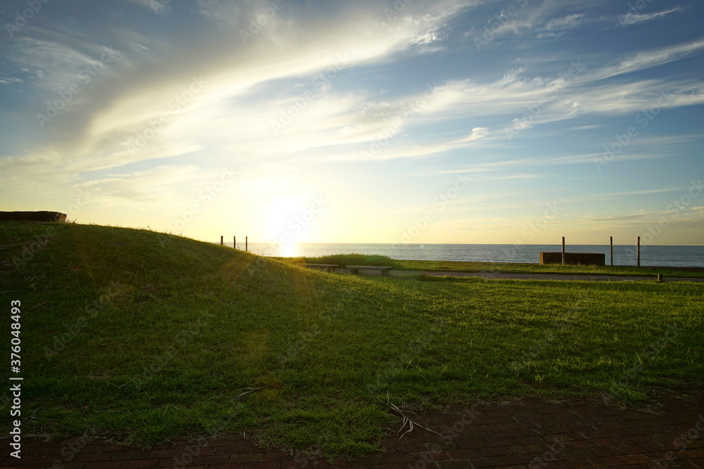 Sunset in nostalgic atmosphere in rural seaside of Japan, Itoigawa, Nigata, Japan