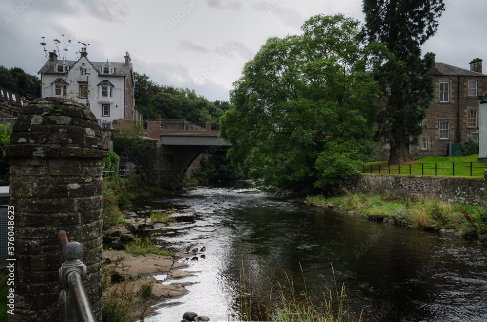 Houses near to the river bank in Dunblane, Stirling, Scotland