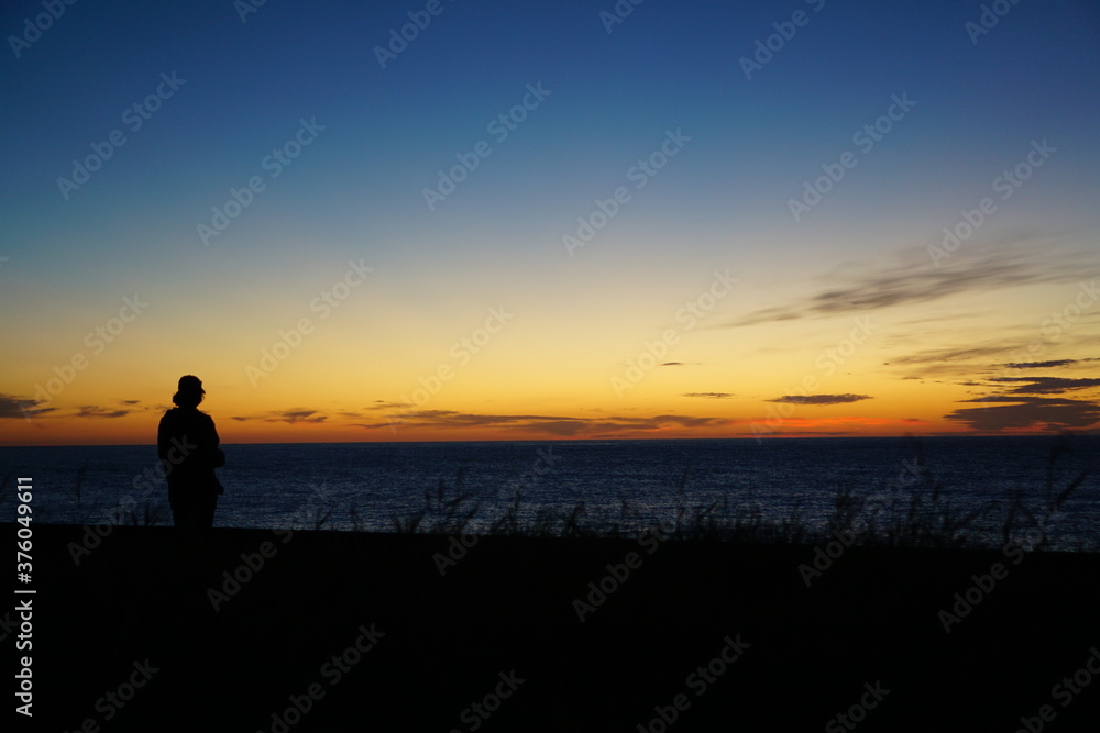 Sunset in nostalgic atmosphere in rural seaside of Japan, Itoigawa, Nigata, Japan Sunset in nostalgic atmosphere in rural seaside of Japan, Itoigawa, Nigata, Japan