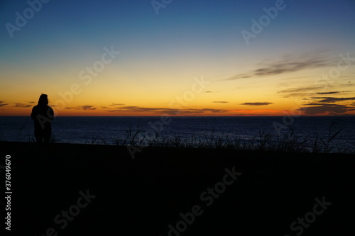 Sunset in nostalgic atmosphere in rural seaside of Japan, Itoigawa, Nigata, Japan