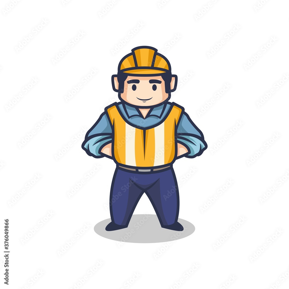 Cartoon retro vintage contractor or construction worker character mascot logo. vector illustration