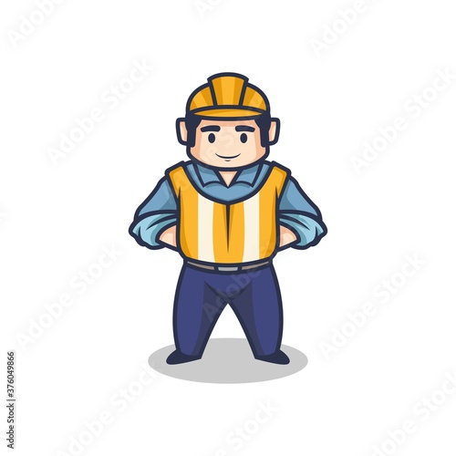 Cartoon retro vintage contractor or construction worker character mascot logo. vector illustration