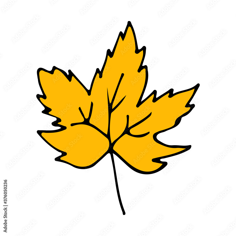 Yellow flat maple tree leaf illustration in vector. Maple tree leaf icon in vector Yellow flat maple tree leaf illustration in vector. Maple tree leaf icon in vector