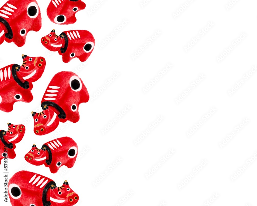 赤べこ コピースペース 水彩風イラスト Ilustracion De Stock Adobe Stock