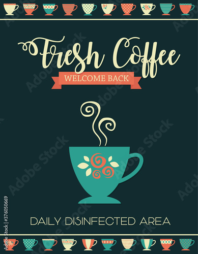 Tea porcelain, coffe cup, mugs collection, coffee shop seamless pattern