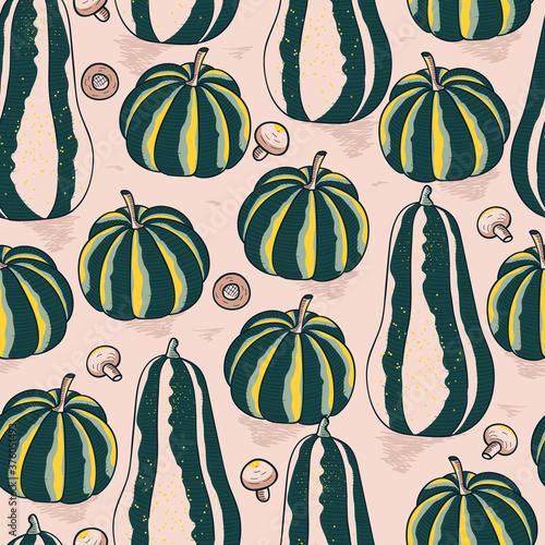 Fall Pumpkin Harvest Vector Seamless Pattern
