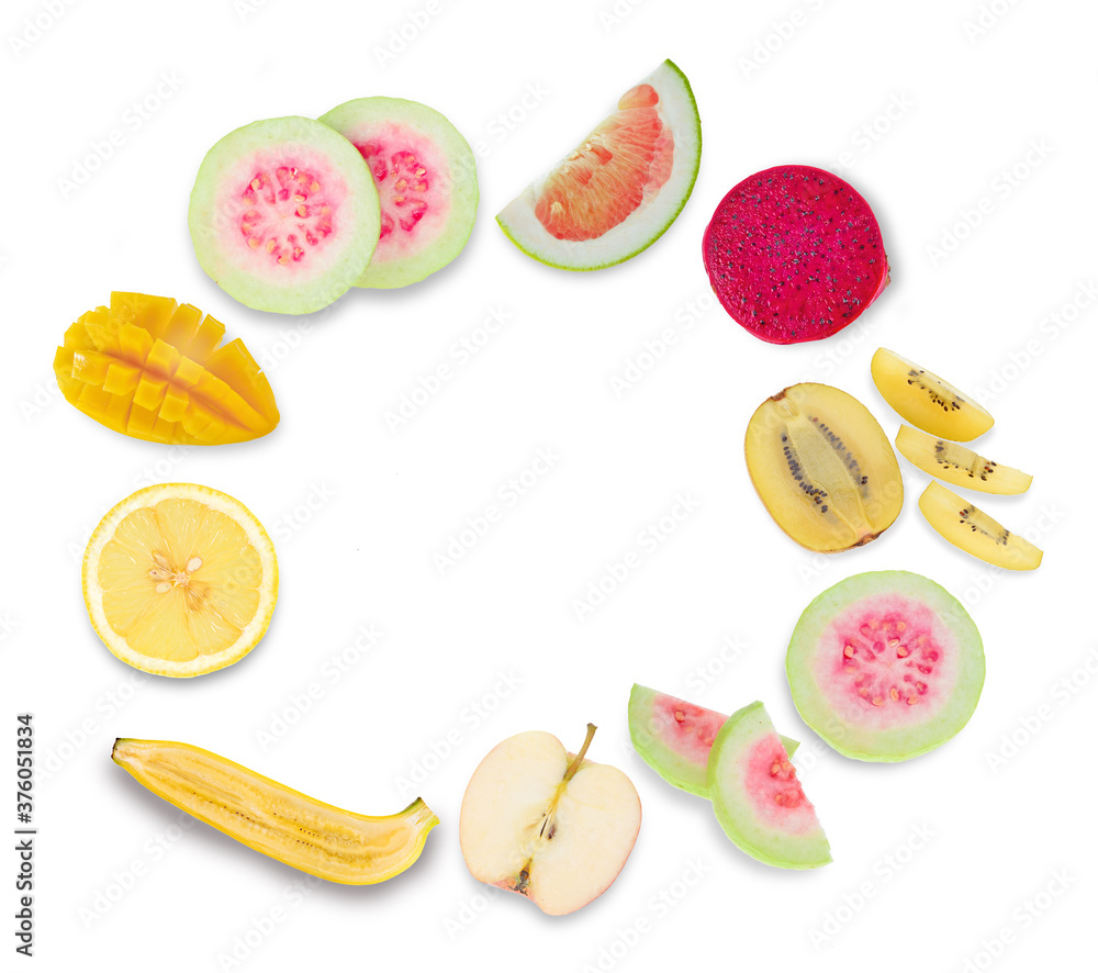 Fruit top view on white background Fruit top view on white background