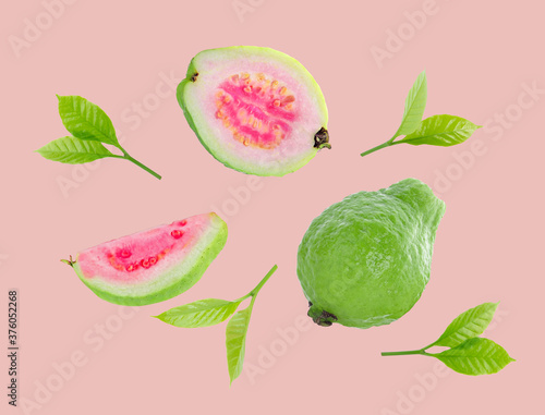 guava fruit isolated on pink background.