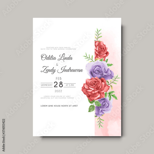 wedding invitation template with beautiful and elegant floral watercolor © agnetart